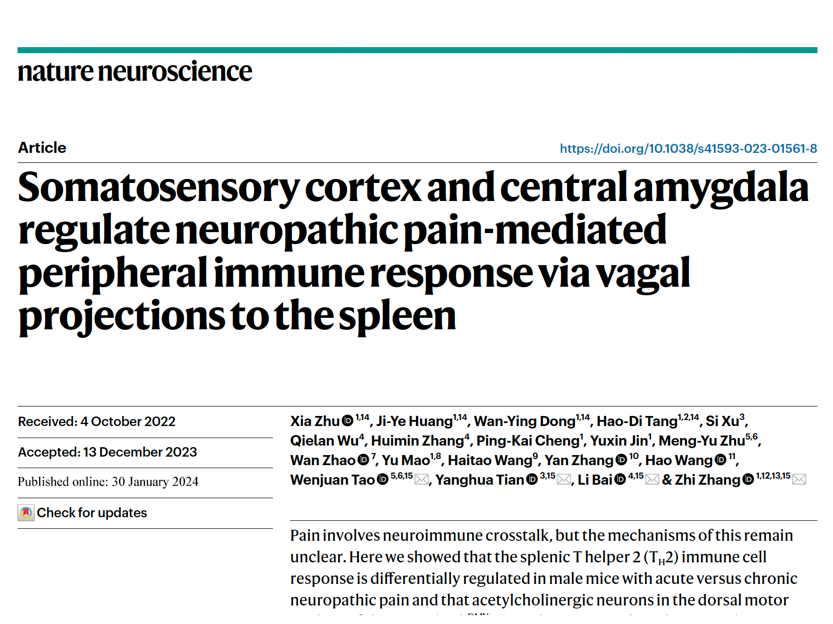 Customer article | Somatosensory cortex and central amygdala regulate neuropathic pain-mediated peripheral immune response via vagal projections to the spleen 